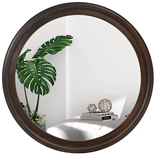 Round Wall Mirrors 24 Inch,Wood Rustic Decorative 24 inch Rustic Brown - Picture 2 of 8
