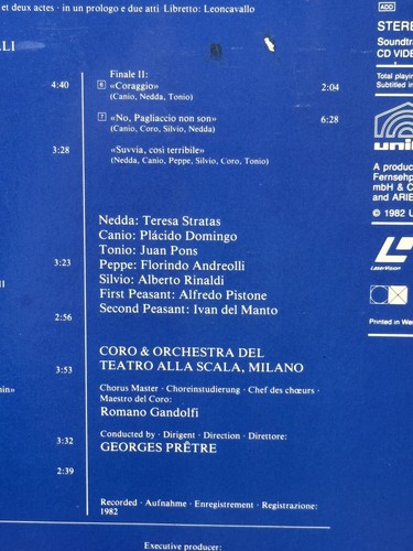 Leoncavallo Pagliacci Opera LaserDisc Movie Franco Zeffirelli Domingo Stratas - Picture 8 of 8
