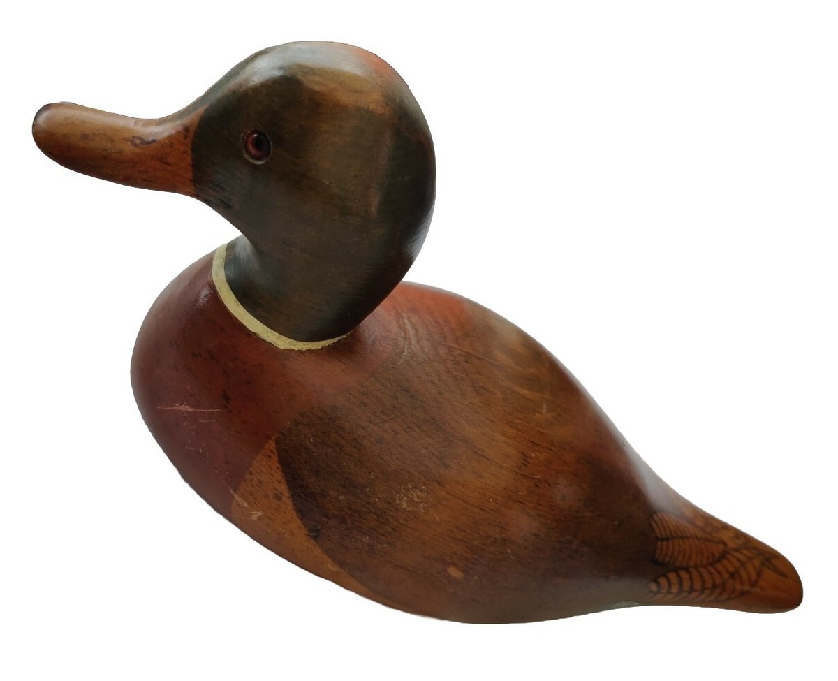 Vintage Hand Carved & Painted Wood Duck Decoy Signed Bob May 1981