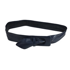VTG Leather Strip Belt w/Rectangular Buckle Womens 2X Blueish Black Sleek