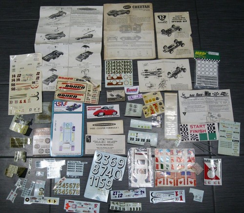SLOT CAR Decals/Instructions LOT Stocker Midget COX Gurney AW NOS VINTAGE 1/24