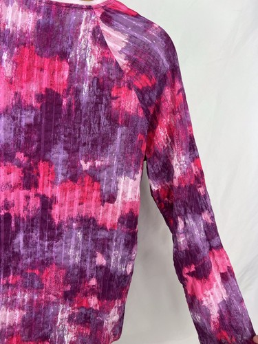 CALVIN KLEIN Top XL Pink/Purple/White Lightweight Long Sleeves Split Neck Button - Picture 5 of 10