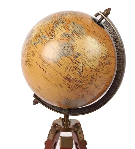 8 inch Antique World Map Nautical Table Tripod Globe Ornament With Wooden Stand - Picture 2 of 4