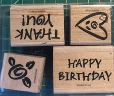 1997 Stampin Up Stamps Mini Bold Greetings Wood Rubber Set Of 4