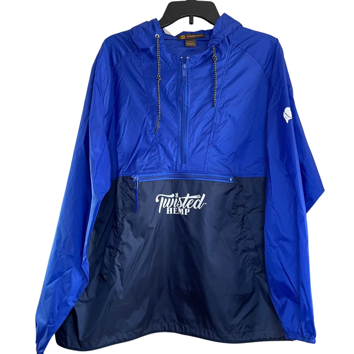 Harriton Twisted Hemp Size Large Blue Black Packable Windbreaker Jacket Advert