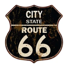 City/State Customized Route 66 Shield Metal Sign Man Cave Black 211110014001