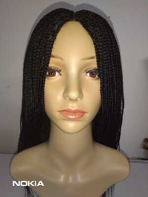 Box Braided LightDensity Synthetic Lace Mittelteil Verschluss Perücke in #1 Schwarz