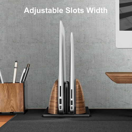 UPERGO Vertical Laptop Stand, Dual Slot Wooden Laptop Holder Vertical for Desk, - Afbeelding 3 van 12