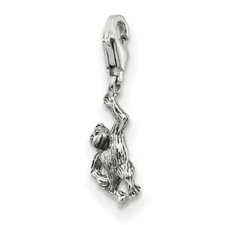 Monkey Click On Bead .925 Sterling Silver Antique Finish Reflection Beads