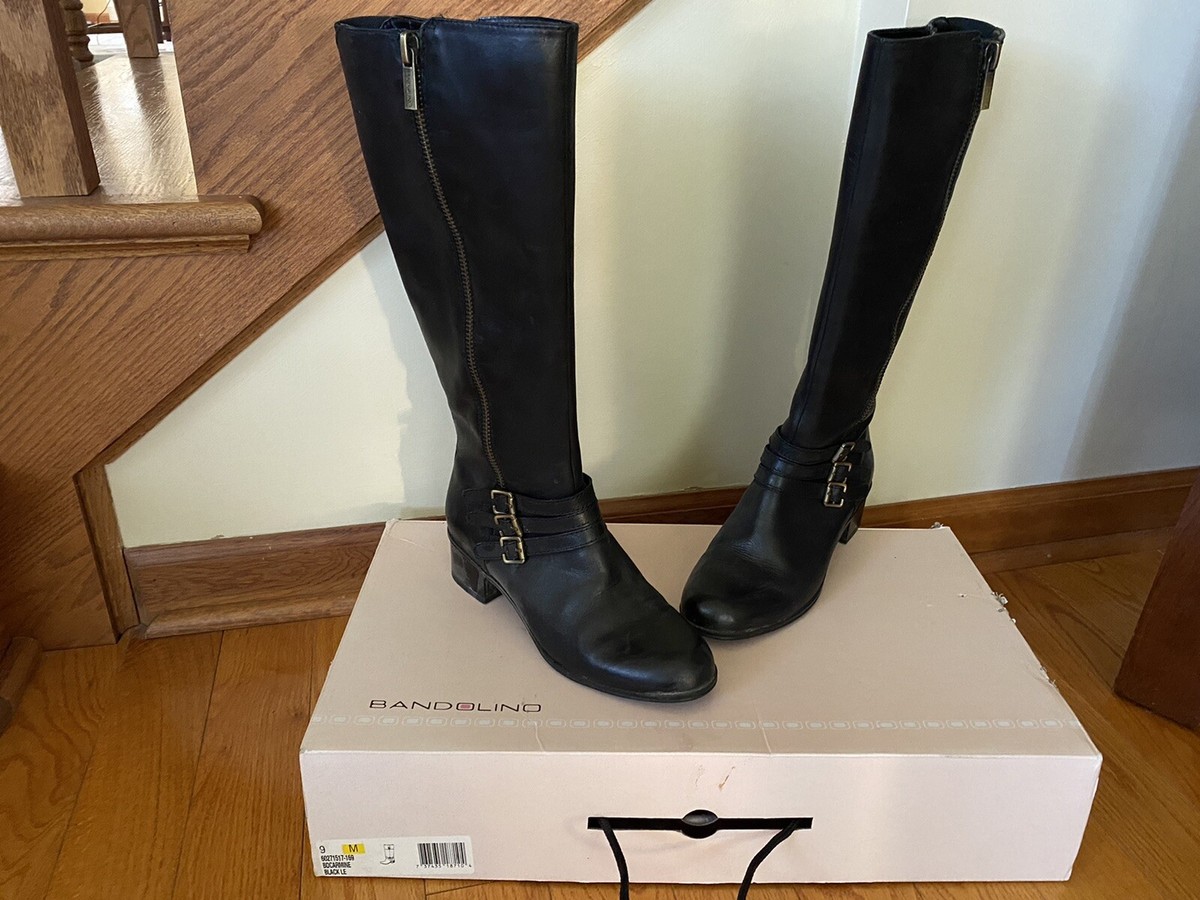 Bandolino Women's Black Leather Tall Knee High Riding Boots Size M CARMINE