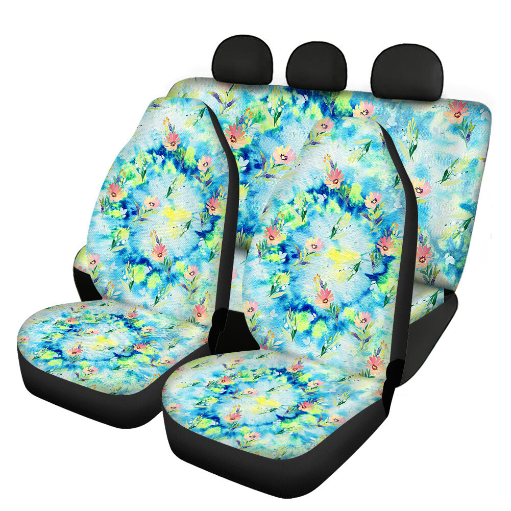Tie Dye Gradient Print Universal Car Seat Covers 4-Piece Full Set Front & Rear