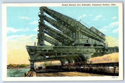 1957 Conneaut Harbor Ohio Vintage Postcard Hulett Electric Ore Unloader Mining
