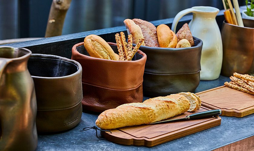 Corbeille à pain en cuir véritable BEN corbeille de table luxe fait main
