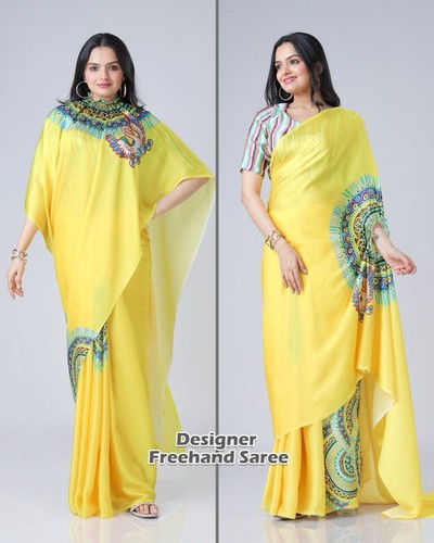 Ready to Wear Wrap In A Minute Pleated Saree | Designer Printed Saree Blouse - Picture 23 of 36