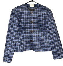 Pendleton Blazer Houndstooth 100 Pure Virgin Wool Jacket Blue Womens 12 Vtg