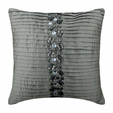 Square Pillow Cover Silver 16"x16", Couch Decor Silk Striped - Crystal Heaven