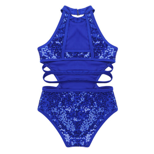 Kids Girls Rompers Dance Unitard Sparkly Bodysuit Cutouts Leotard Performance - Picture 34 of 81