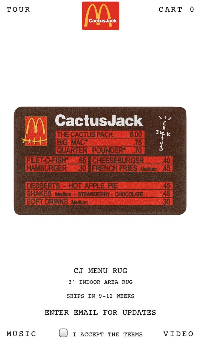 Travis Scott X Mcdonald's Cactus Jack Menu Rug | eBay Travis Scott X Mcdonald's Cactus Jack Menu Rug | eBay