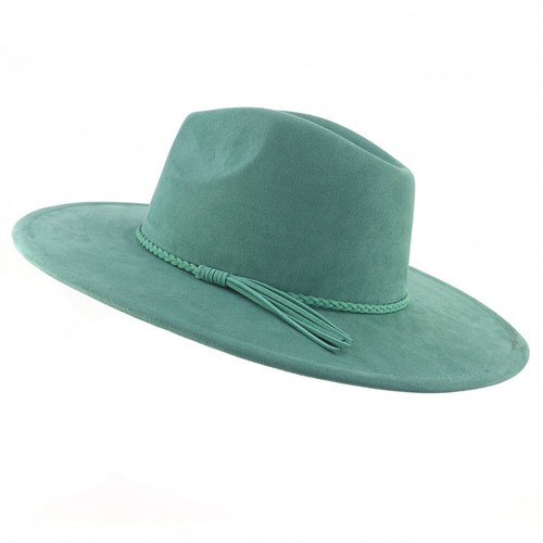 Faux Suede Top Brim Fedora Hat Men Women Autumn Winter Felt Jazz Classic Church - Picture 2 of 18