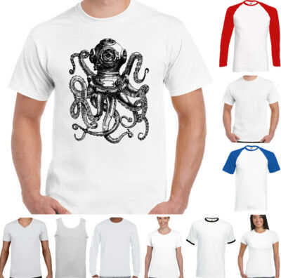 Scuba Tauchen T-Shirt Herren Deep Sea Diver Tauch Maske Flossen Octopus Tank Set