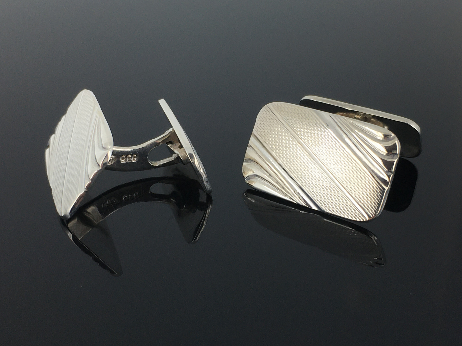 vintage cufflinks silver 835 rectangular patterne… - image 4