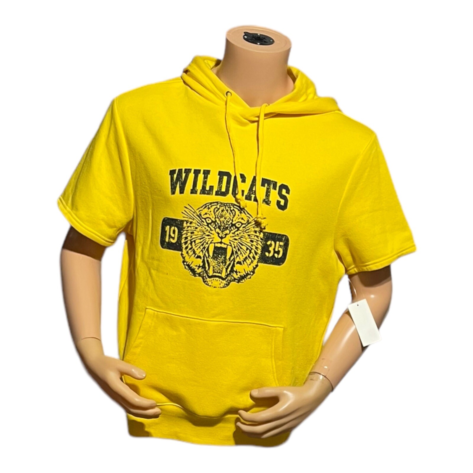 Мужская толстовка Sun & Stone желтого цвета (Wildcats) с коротким рукавом на флисе небольшого размера