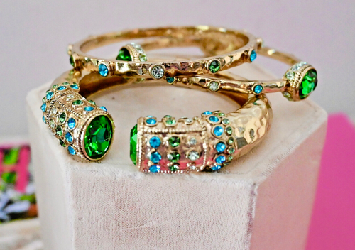 New $160 HEIDI DAUS "Suit Yourself" SET OF 3 Hammered Bracelets Erinite S/M - Picture 1 of 11