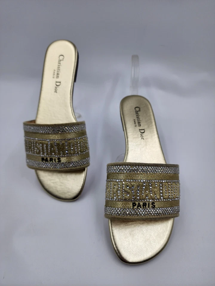Sandalias Christian Dior Dway Tela Dorada Slides Zapatos Talla EU 39 US 8.5 Foto 3 de 4