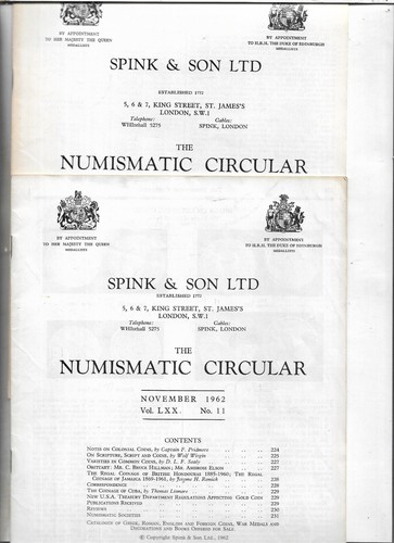 2 editions illustrated Numismatic Circulars Spink & Son 1962 coin collecting vgc