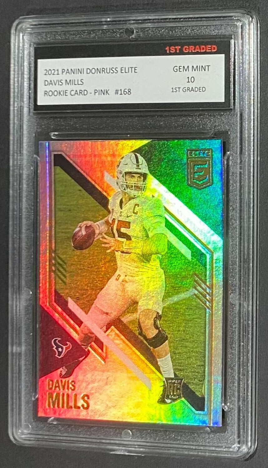 2021 DONRUSS ELITE DAVIS MILLS 1ST GRADED 10 ROOKIE PINK HOLO TEXANS #168 RC 🔥
