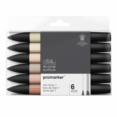 Winsor Newton PROMARKER Twin Tip Graphic Marker Pens SKIN TONES #1 Set of 6