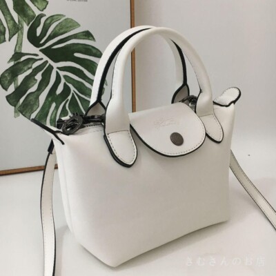 【送料&関税込】Longchamp Le Pliage Xs Longchamp Le Pliage Cuir XS WHITE Shoulder Handle 2Way Bag W