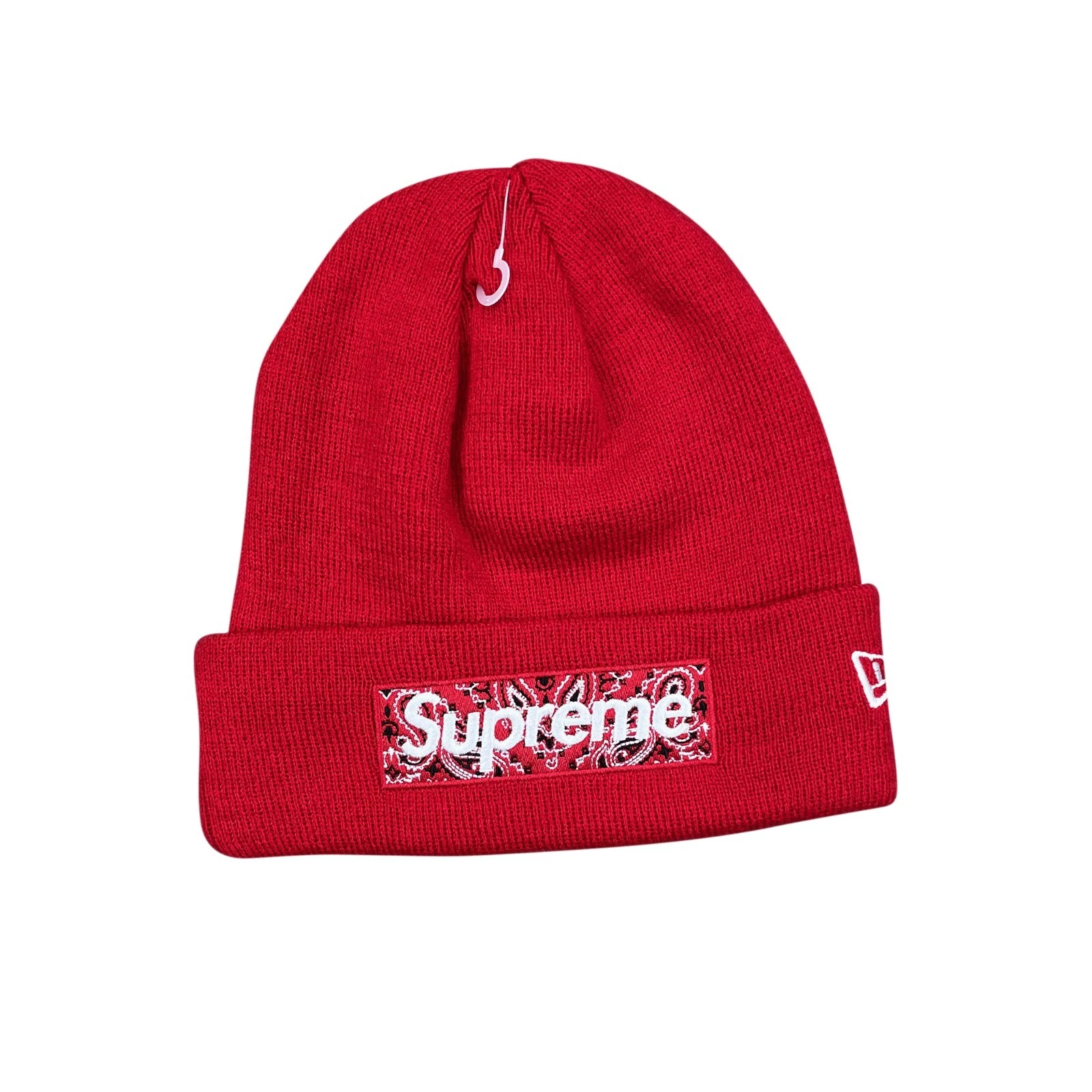 Bonnet rouge Supreme x New Era FW19 boîte bandana logo