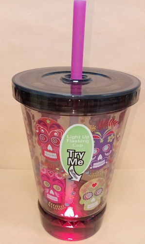 Halloween Themed 18 Oz Purple Light Up Tumbler with Day of the dead/purple straw - Picture 1 of 4
