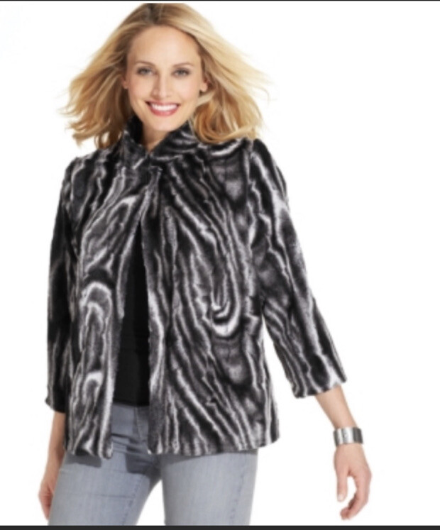 Alfred Dunner Gray Faux Fur Jacket Size 14 NWT Manhattan Style