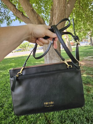 NICOLE MILLER NEW YORK Green LEATHER HANDBAG CROSSBODY NWT MEDIUM Flat 