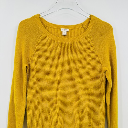 J. Crew Size Small Senfgelb Waffelstrick Merinowollmischung Rundhalsausschnitt Pullover - Bild 2 von 7