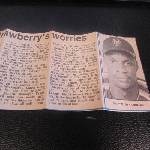 1990, Darryl Strawberry - NY METS - FOTO DE PRENSA Y ARTÍCULO ORIGINAL DE PERIÓDICO - Imagen 5 de 5