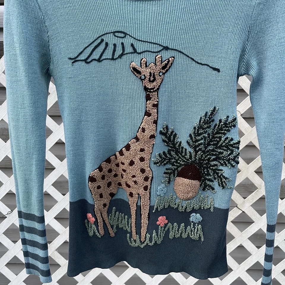 Suéter Jirafa Mechona Tejido Arte Fibra Años 70 De Colección Talla M Azul Raro Foto 2 de 4