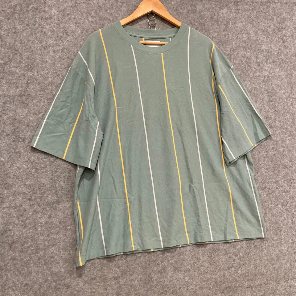 NUEVA Camisa Topshop Para Hombre Talla XL Verde Rayas Suelta De Gran Tamaño Algodón Crew 39730 Foto 2 de 4
