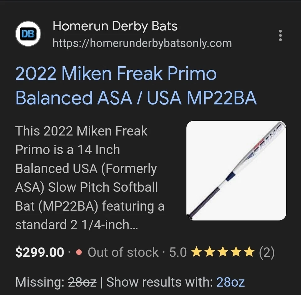 Bate de softbol lanzamiento lento Miken Freak Primo 2022 equilibrado ASA 28 oz ¡Súper limpio! Foto 2 de 4