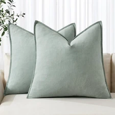 MIULEE Decorative Linen Modern Pillow Covers 20x20 Inch, Aqua Green - 2 PACK