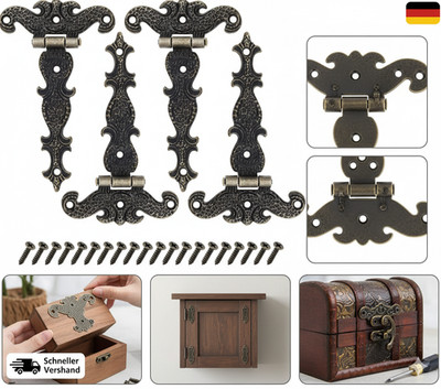 Create Idea 4 Stück Bronzefarbene Antike Scharniere Retro Geschnitzte Scharniere