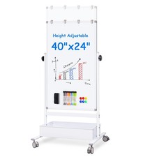 Mobile White Board Easel, 40x24 Inches Magnetic Storage Dry Erase Board Easel...