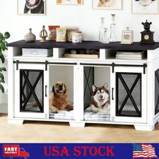 71" Double Dog Crate Furniture for Indoor, Kennel w/ Removable Divider  Drawers