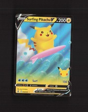Surfing Pikachu V 008/025 Celebrations Stamped Ultra Rare Holo Pokemon Card DMG