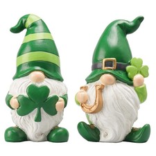 St Patricks Day Decorations Gnome D cor - 2Pc Resin Gnome Figurines with Gree...