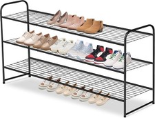Long 3 Tier Metal Shoe Rack for Closet Wide Stackable Shoe Storage