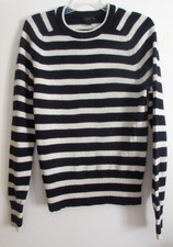 J. Crew 100 Wool Crewneck Navy Blue/Ivory Striped Raglan Sweater M