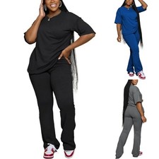 Women 2 Piece Outfits Short Sleeve Top and Flare Pants Casual Sets Tracksuit